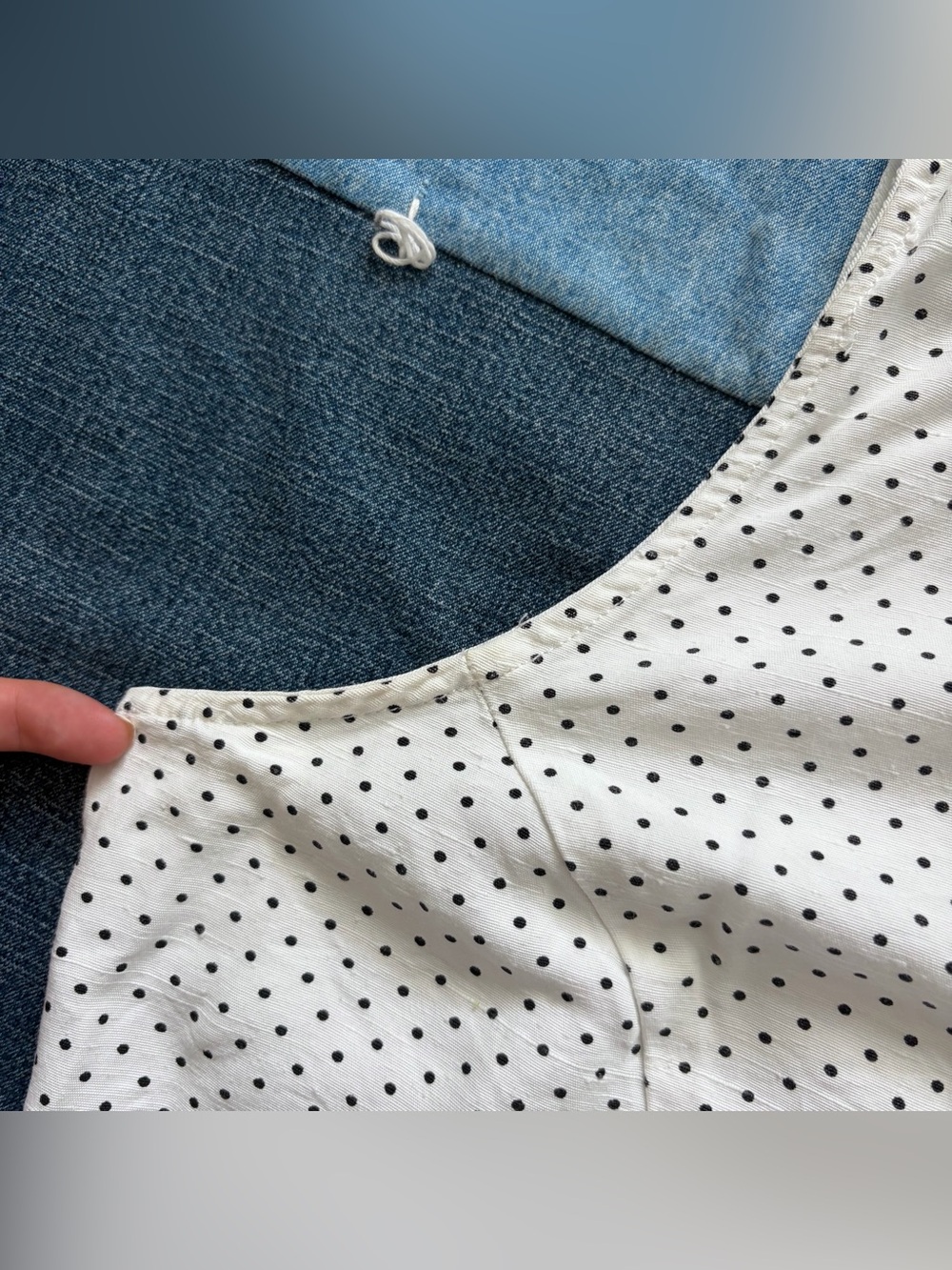 vintage white polka dot fitted sleeveless button up collared blouse dress barn L - Picture 7 of 7